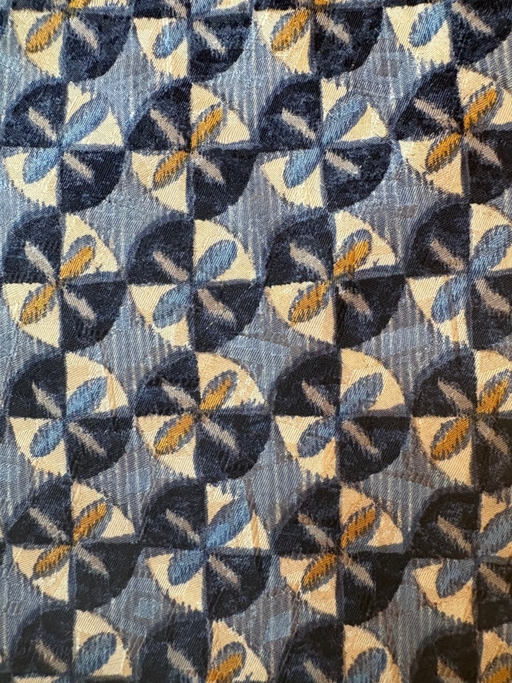 Bruno Piattelli Extra Long Silk Tie Navy Blue Gold Geometric Pinwheel 4" Width